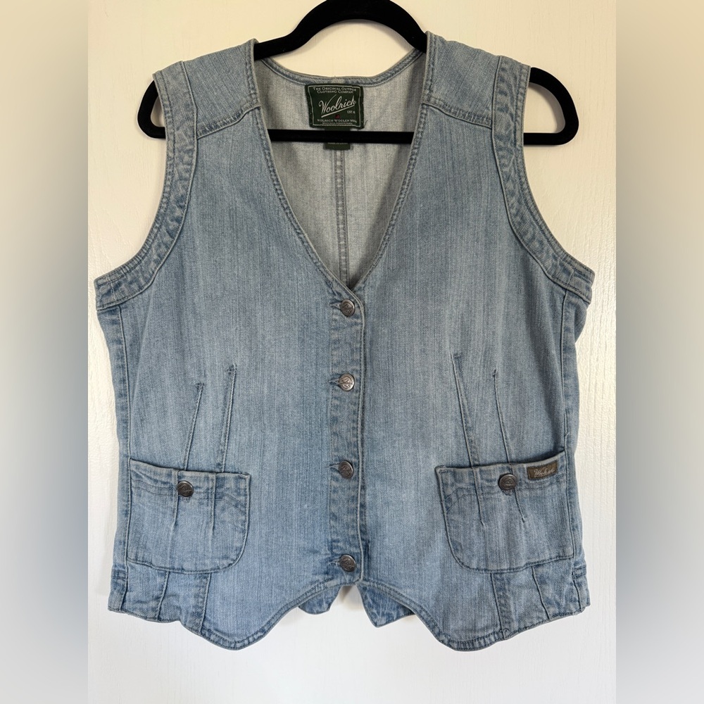 Vintage 90s Woolrich Womens Size L Denim Jean Vest Jacket Blue